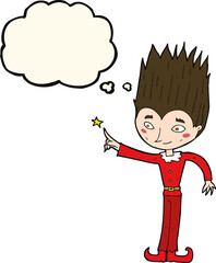cartoon magic christmas elf with thought bubble