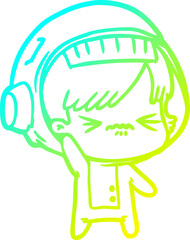cold gradient line drawing cartoon astronaut woman