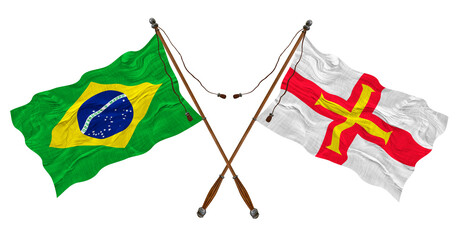 National flag of Bailiwick of Guernsey  and Brazil. Background for designers