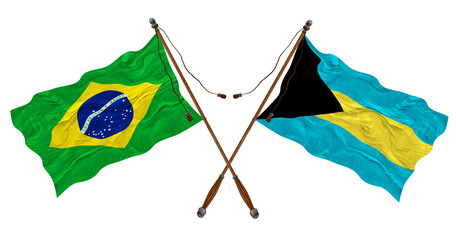 National flag of Bahamas  and Brazil. Background for designers