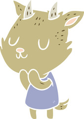 cute flat color style cartoon goat