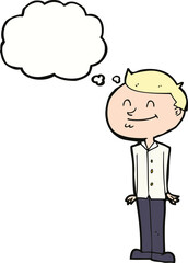 cartoon smiling man with thought bubble