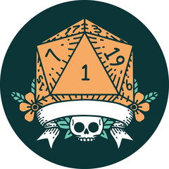 natural one d20 dice roll icon