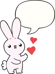 cute cartoon rabbit and love hearts and speech bubble