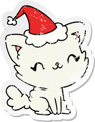 christmas distressed sticker cartoon of kawaii cat