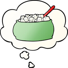 cartoon sugar bowl and thought bubble in smooth gradient style