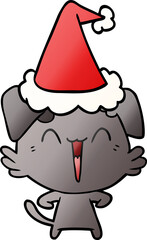 happy little dog gradient cartoon of a wearing santa hat
