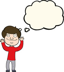 cartoon happy boy with thought bubble