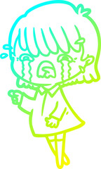 cold gradient line drawing cartoon girl crying
