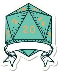 natural 20 critical hit D20 dice roll sticker