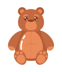 Fluffy winter teddy bear sitting in nature