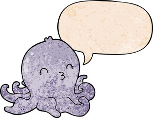 cartoon octopus and speech bubble in retro texture style
