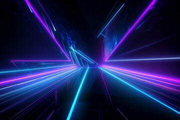 Tron-Like Banner Background with Neon Laser Beams.Generative AI