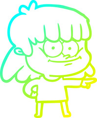 cold gradient line drawing cartoon girl smiling
