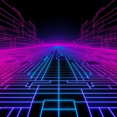 Get transported to 80s Miami with this Tron-inspired wallpaper featuring neonwave colors, Synthwave vibe, and VHS-style low-res visuals. Generative AI