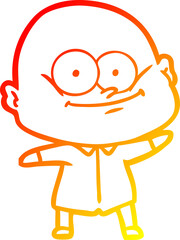 warm gradient line drawing cartoon bald man staring