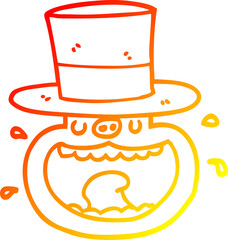 warm gradient line drawing cartoon pig wearing top hat