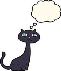 cartoon black cat with thought bubble