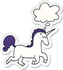 cartoon unicorn and thought bubble as a printed sticker