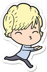 sticker of a cartoon woman thinking