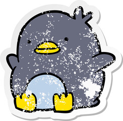 distressed sticker of a cute cartoon penguin