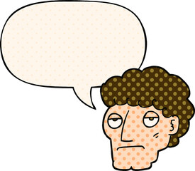 cartoon bored man and speech bubble in comic book style