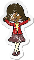 retro distressed sticker of a cartoon happy girl