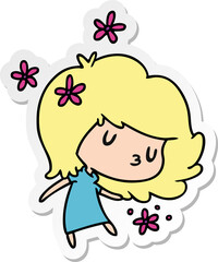 sticker cartoon of a cute kawaii girl