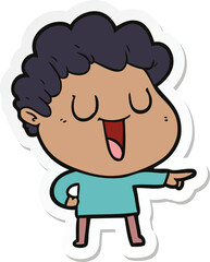 sticker of a laughing cartoon man pointing