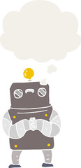 cartoon robot and thought bubble in retro style