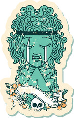 crying orc barbarian character face with natural one D20 roll illustration