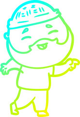 cold gradient line drawing cartoon happy bearded man
