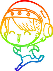 rainbow gradient line drawing happy cartoon space girl