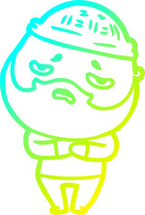 cold gradient line drawing cartoon worried man with beard