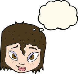 cartoon female face with thought bubble