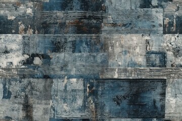 a texture using layers of distressed and torn denim fabric on a wall surface, featuring a rugged and edgy effect, seamless pattern Generative AI