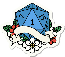 natural one d20 dice roll sticker