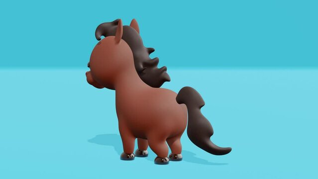 Cute little brown horse. Abstract loop animation
