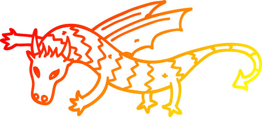 warm gradient line drawing cartoon flying dragon