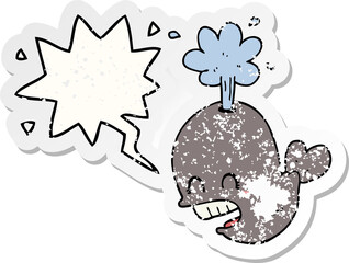 cartoon spouting whale and speech bubble distressed sticker
