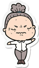 sticker of a cartoon annoyed old lady