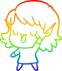 rainbow gradient line drawing cartoon elf girl