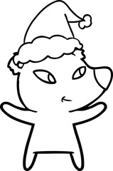 cute line drawing of a bear wearing santa hat