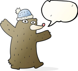 speech bubble cartoon bear wearing hat