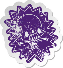 Fototapeta premium distressed old sticker kawaii electrocuted skeleton