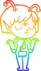 rainbow gradient line drawing cartoon alien girl