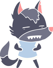flat color style cartoon wolf showing teeth