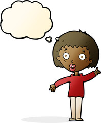 cartoon woman explaining her point with thought bubble