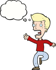 cartoon terrified man with thought bubble