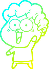 cold gradient line drawing cartoon happy man